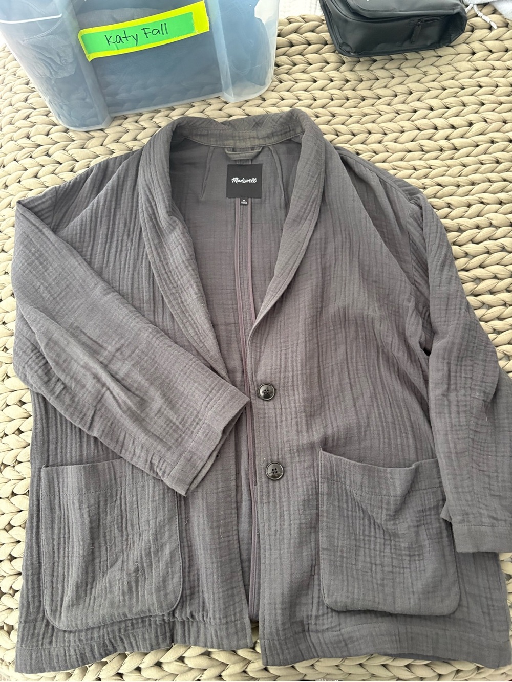Madewell XL Lightspun Gray Cotton Gauze Cardigan Jacket Blazer